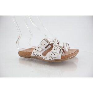 Earth Women's Sand Antigua Sandal Size 7 Low Wedge Slide White Straps Buckle